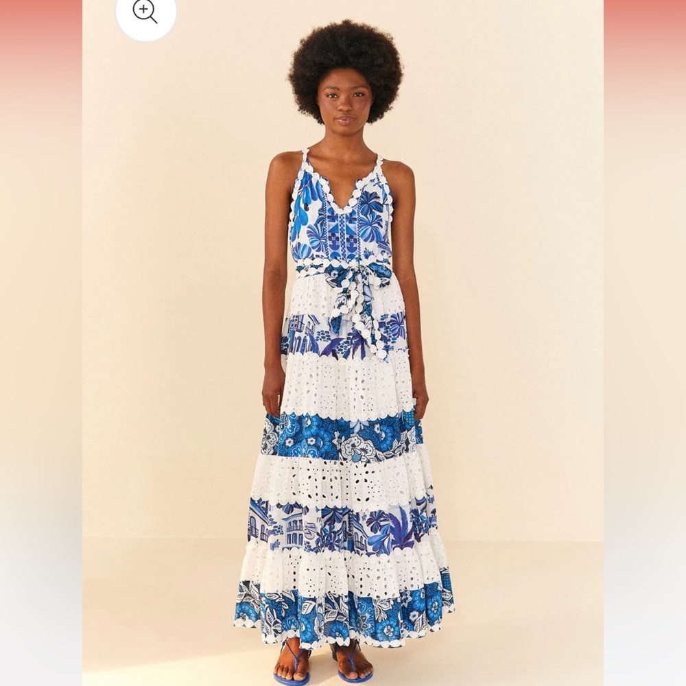 FARM RIO Mixed white and blue Floral Eyelet Maxi Dress size L